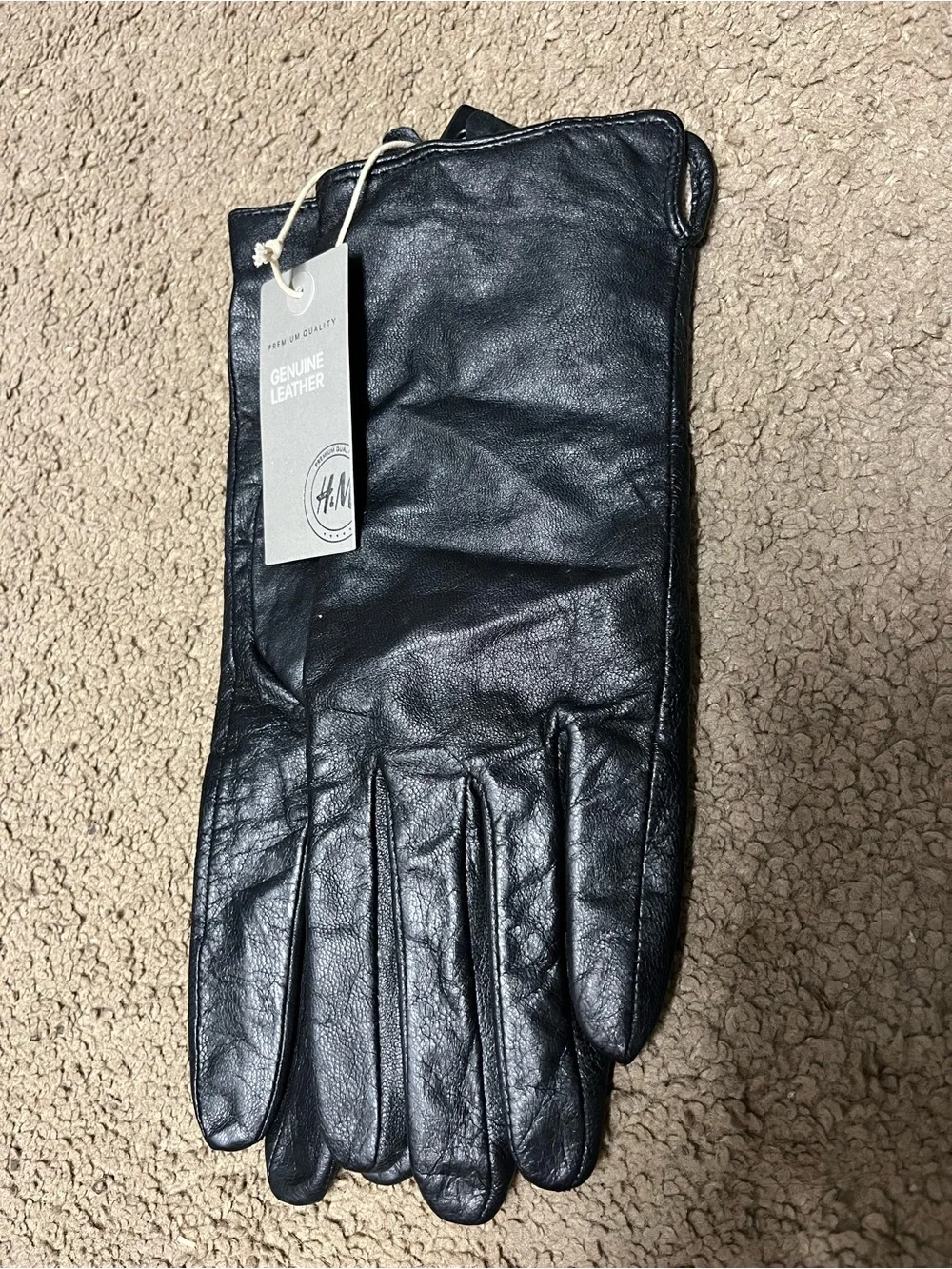 H&M Men's Black Genuine Leather Gloves
